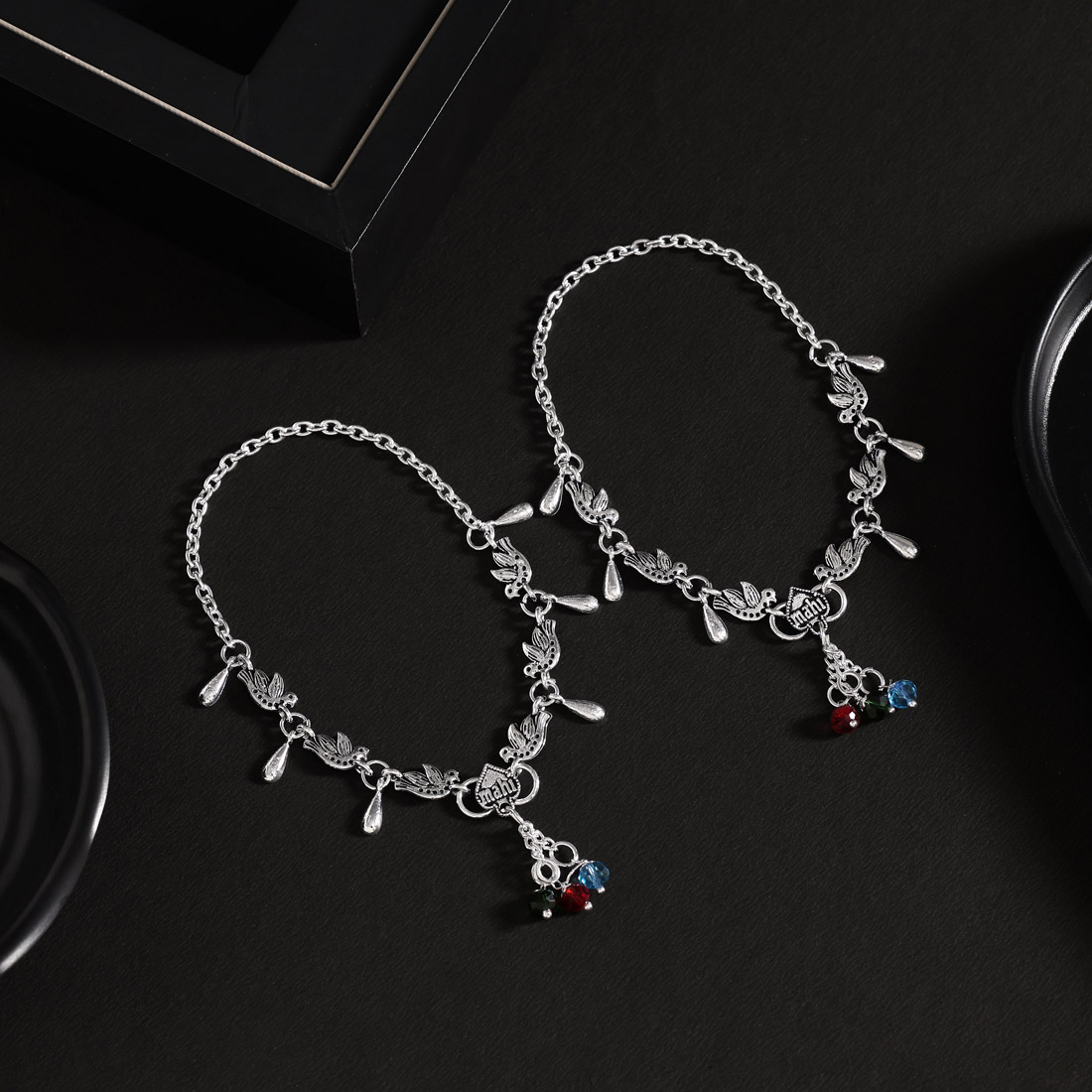 Silver Color Oxidised Trendy  Anklets