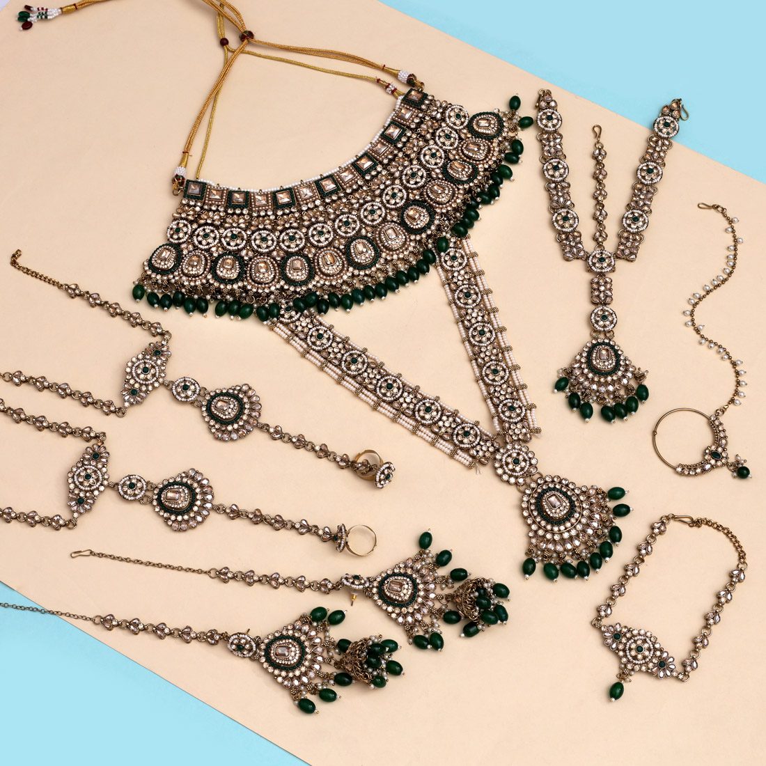 Green Color Kundan Dulhan Set