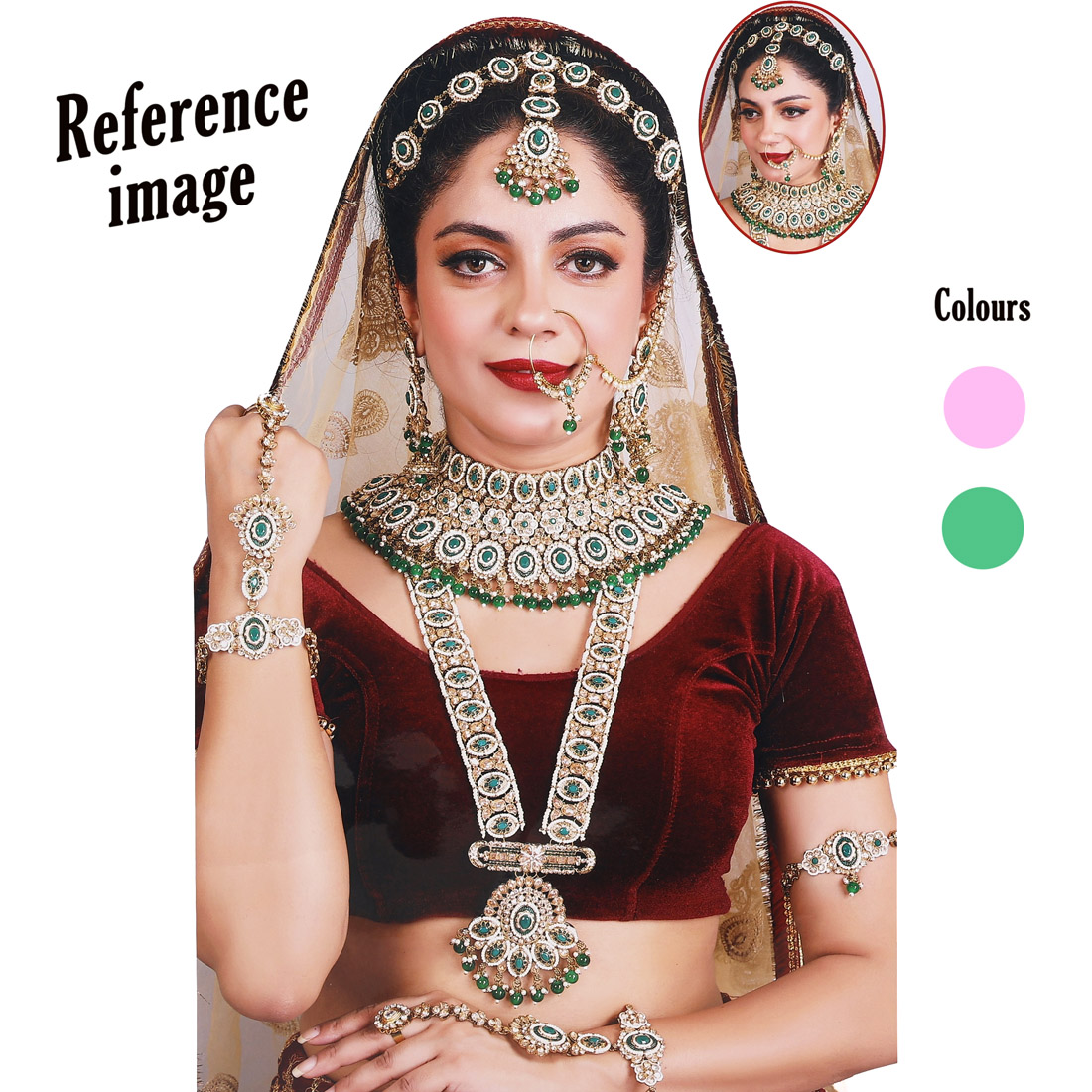 Pink & Pista Green Color Kundan Dulhan Set